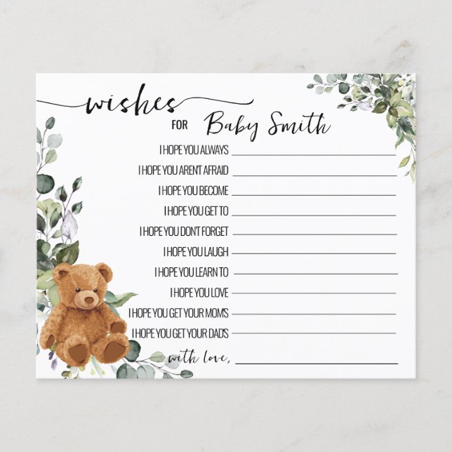Wishes for the Baby Bear Greenery Baby Shower Card Flyer (Front)