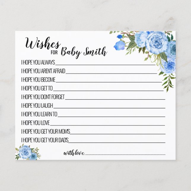 Wishes for the Baby Blue Flowers Baby Shower card Flyer (Front)