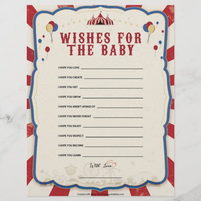 Wishes For The Baby [Circus Theme] Letterhead (Front)
