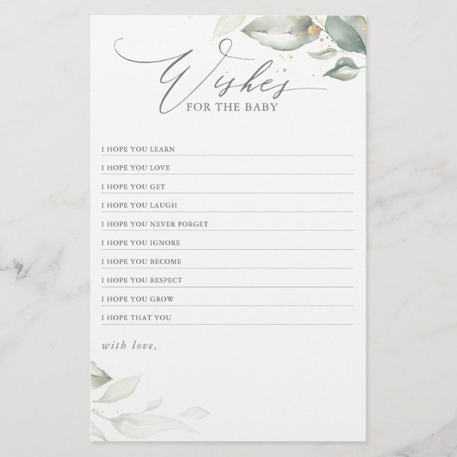 Wishes For The Baby Elegant Greenery Baby Shower (Front)