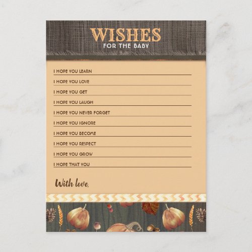 Wishes For The Baby Fall Pumpkin Boys Baby Shower Postcard