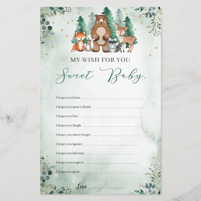 Wishes for the baby game woodland forest animals (Front)