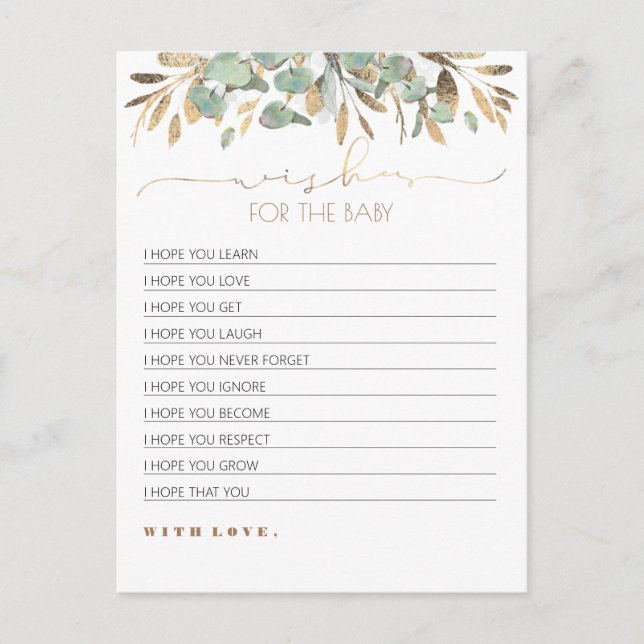 Wishes For The Baby Gold Greenery Baby Shower Postcard (Front)