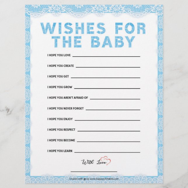 Wishes For The Baby [Luxury Lace [Blue]] Letterhead (Front)