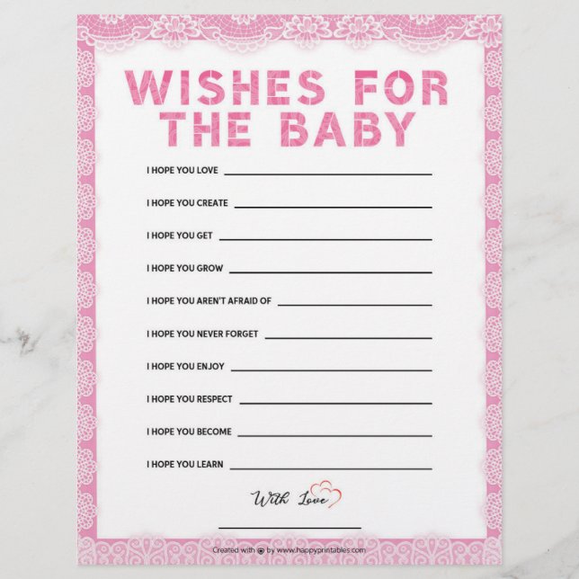 Wishes For The Baby [Luxury Lace [Pink]] Letterhead (Front)