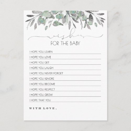 Wishes For The Baby Silver Greenery Baby Shower Postcard