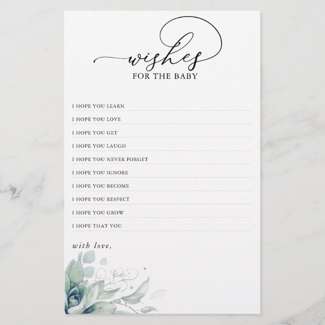 Wishes For The Baby Succulent Greenery Baby Shower (Front)