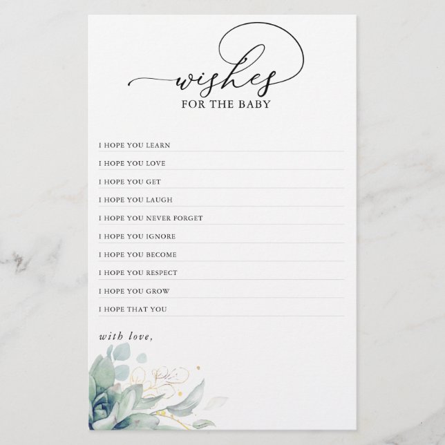 Wishes For The Baby Succulent Greenery Baby Shower (Front)