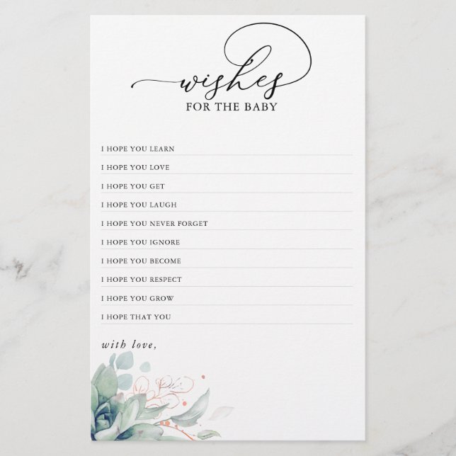 Wishes For The Baby Succulent Greenery Baby Shower (Front)