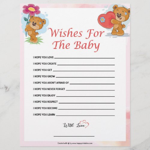 Wishes For The Baby Teddy Bears Letterhead