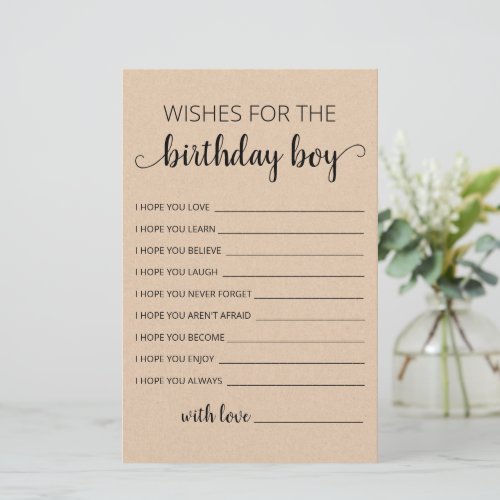 Wishes for the Birthday boy Birthday Party card