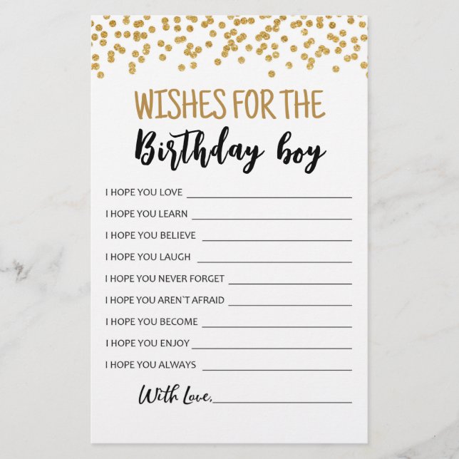 Wishes for the Birthday boy Birthday Party game (Front)