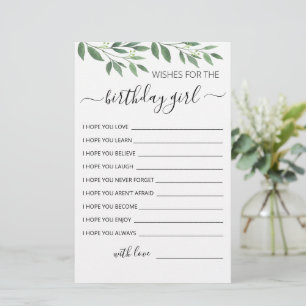 Wishes for the Birthday girl Birthday Party card