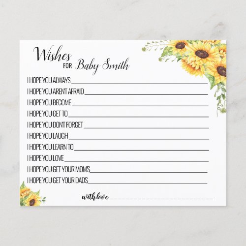 Wishes for the New Baby sunflower baby shower card