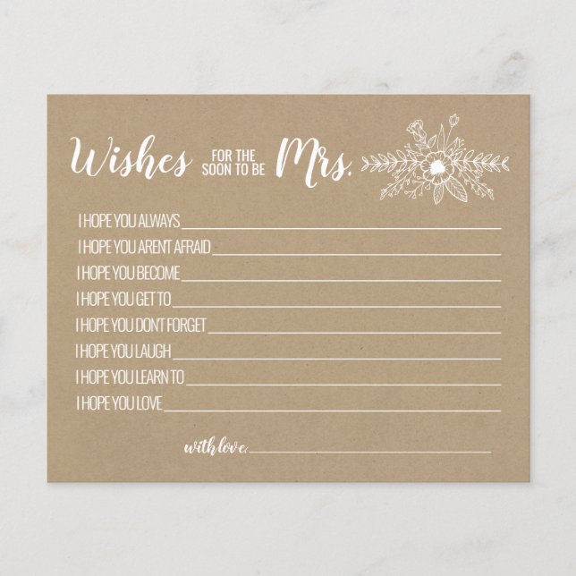 Wishes for the Soon to be Mrs advice card (Front)