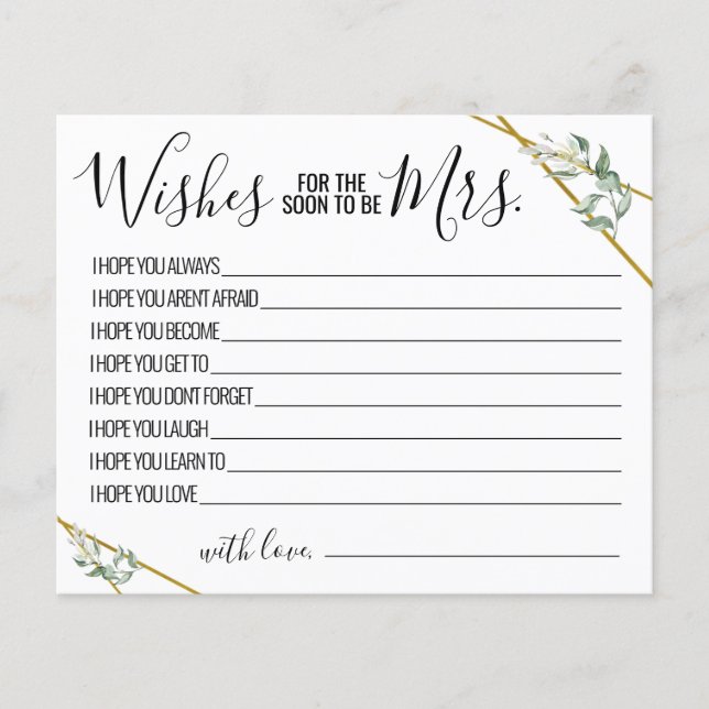 Wishes for the Soon to be Mrs Greenery Shower card Flyer (Front)