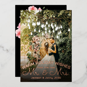 Wishes From New Mr & Mrs - Newlyweds 2 Photo Xmas  Foil Holiday Card