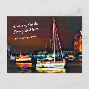 Wishes of Smooth Sailing Next Year Boats Lit Up Holiday Postcard