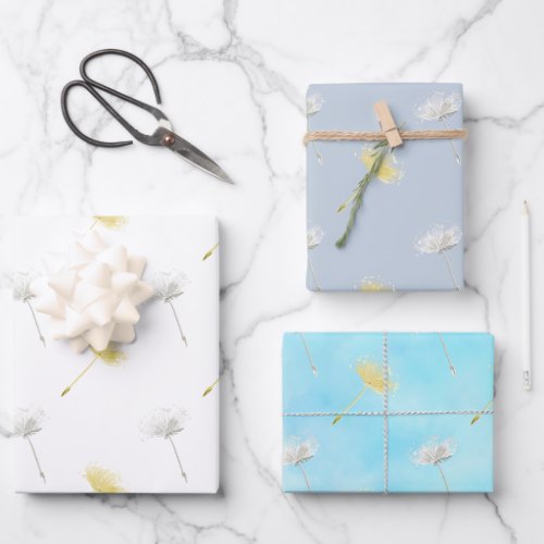 Wishes White Yellow Dandelion Flowers   Wrapping Paper Sheets