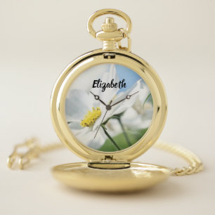 Wishes with White Daisies Personalized Pocket Watch
