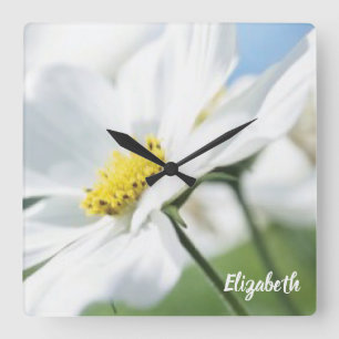 Wishes with White Daisies Personalized Square Wall Clock