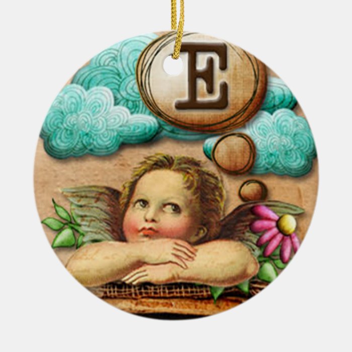 wishful thinking angel cherub initial letter E Ornament