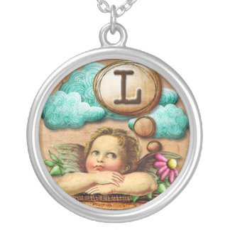 wishful thinking angel cherub initial letter L Silver Plated Necklace