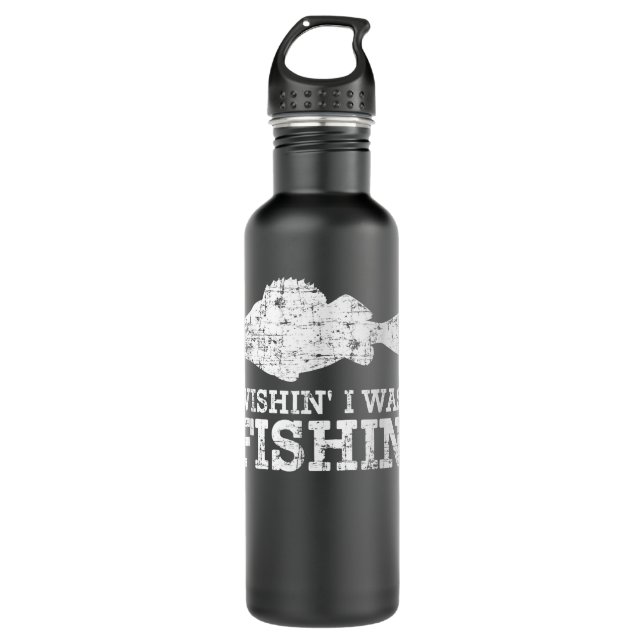 Wishin' I Was Fishin' Shirt, Fishing Fisherman Fat Stainless Steel Water Bottle (Front)