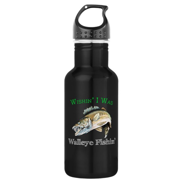 Wishin I Was Walleye Fishin Stainless Steel Water Bottle (Front)