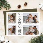 Wishing Christmas Blessings Four Photo Holiday Card<br><div class="desc">This "Wishing Christmas Blessings Four Photo Holiday Card" is a perfect way to share your cherished family memories in a creative and personalized format. Featuring a modern design with bold, playful typography, the card offers space for four photos, giving you the chance to showcase your year in review. The sleek,...</div>