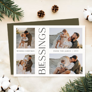 Wishing Christmas Blessings Four Photo Holiday Card