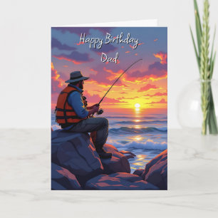 Wishing Dad a Happy Birthday Fishing at Sunset Card