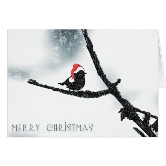 Wishing Happy Holiday Christmas Bird Santa Hat (Front Horizontal)