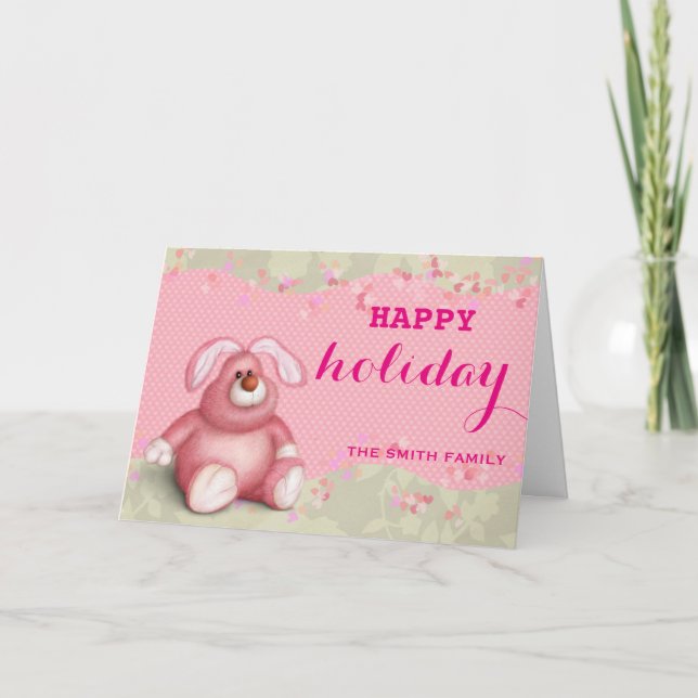 Wishing Happy Holiday Pink Kids Teddy Christmas (Front)