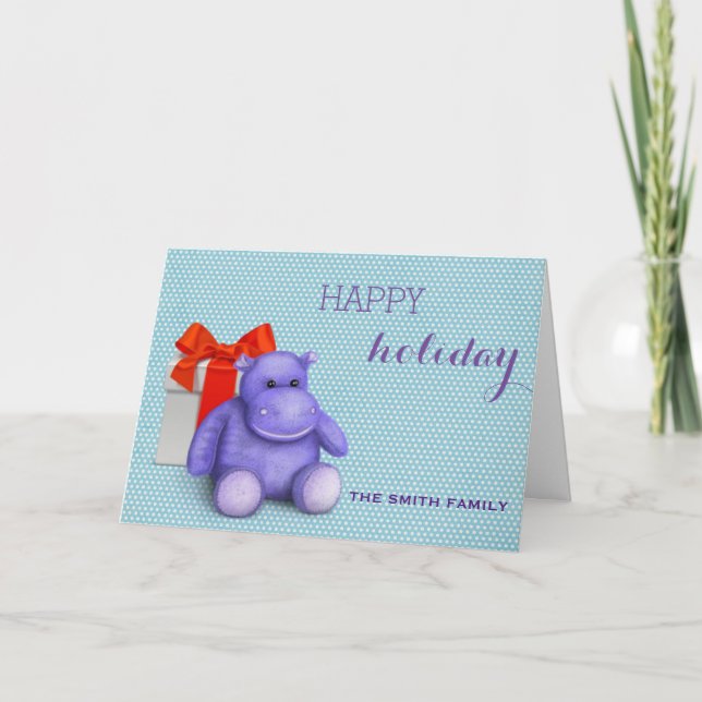 Wishing Happy Holiday Purple Teddy Hippo Christmas (Front)
