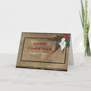 Wishing Happy Holiday Red Retro Rustic Christmas