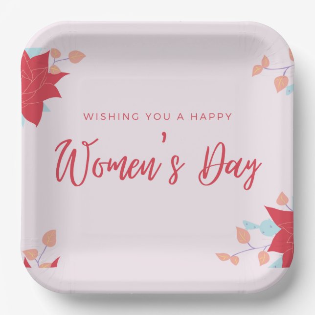 Wishing happy women's day pink paper plates (Front)