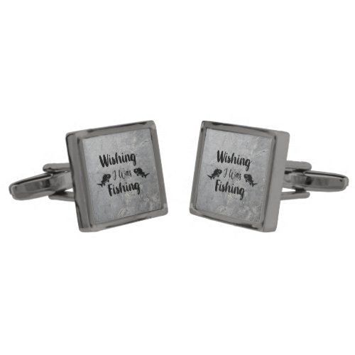 Wishing I was fishing funny quote Cufflinks