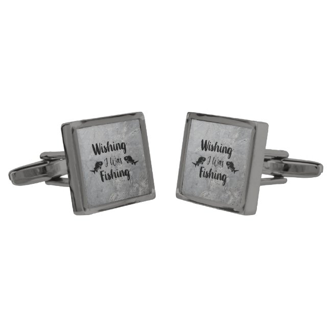 Wishing I was fishing funny quote Cufflinks (Angled)
