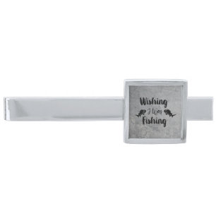 Wishing I was fishing funny quote Silver Finish Tie Bar