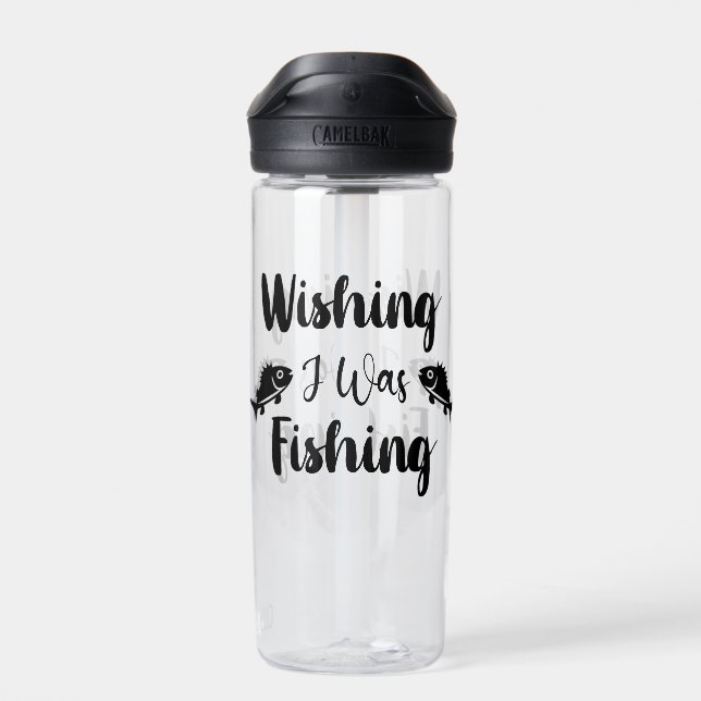 Wishing I was fishing funny quote Water Bottle (Back)