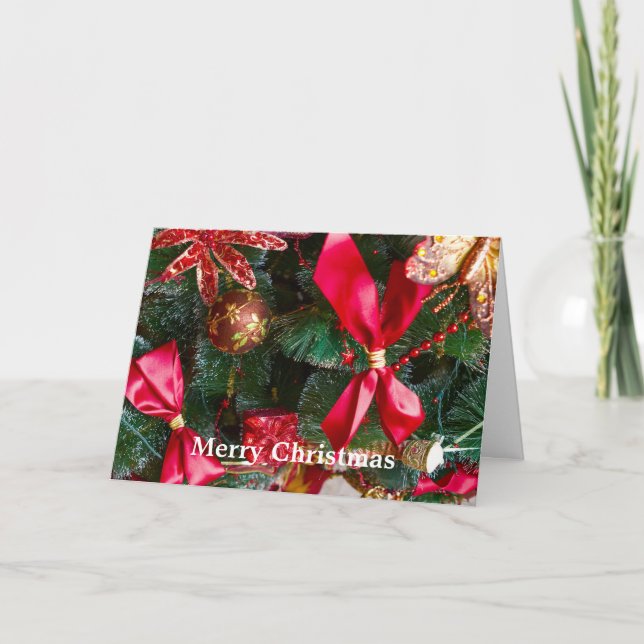 Wishing Merry Christmas Tree Decor Holiday Card (Front)