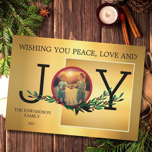 Wishing Peace Love Joy photo gold magnetic card