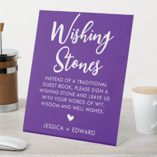 Wishing Stones Guestbook Minimalist Purple Elegant Pedestal Sign