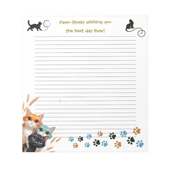 Wishing The Best Day Ever Curious Cat with Lines Notepad (Front)