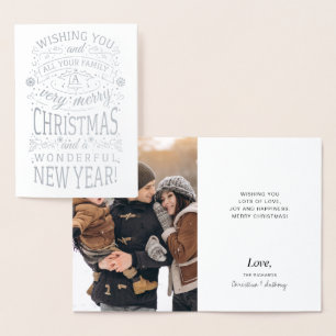 Wishing Very Merry Christmas Photo Holiday Silver Foil Card