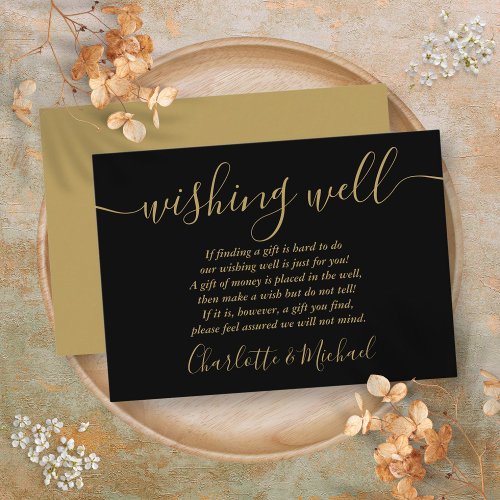 Wishing Well Black And Gold Script Wedding Enclosure Card