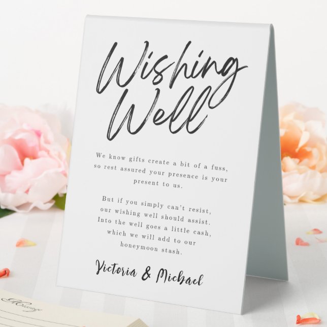 Wishing Well Black & White Script Wedding Table Tent (In SItu (Wedding))