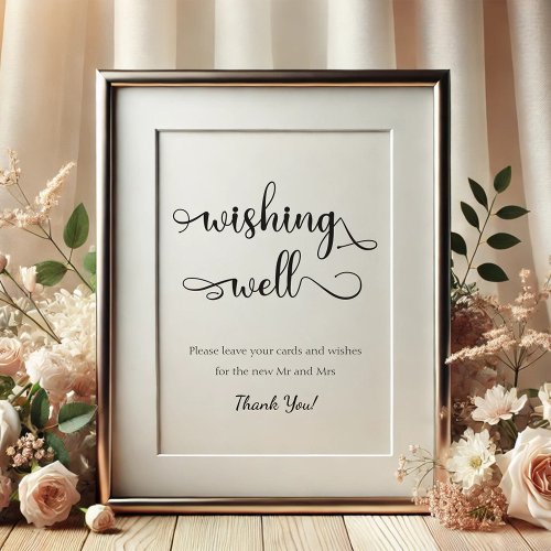 Wishing Well Black White simple Wedding Sign