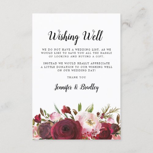 Wishing Well  Blush Burgundy Floral Enclosure Card